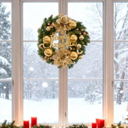 Living And Home 30Cm Front Door Wreath With Pine Needles, Red Berries, And White Pine Cones