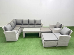 Fimous Rattan Garden Furniture Set Outdoor 10 Seater Corner Sofa Sets With Oblong Coffee Table Chair Big Footstools Light Grey - thumbnail 2