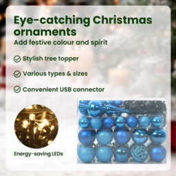 Vidaxl Christmas Bauble Set With 150 Leds 61 Pcs Blue Plastic - thumbnail 8