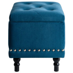 Beliani Square Velvet Ottoman Deep Blue Tufted Top Nailhead Trim With Hidden Storage - thumbnail 1