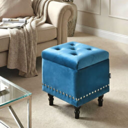 Beliani Square Velvet Ottoman Deep Blue Tufted Top Nailhead Trim With Hidden Storage - thumbnail 2