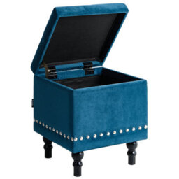Beliani Square Velvet Ottoman Deep Blue Tufted Top Nailhead Trim With Hidden Storage - thumbnail 5