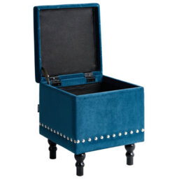 Beliani Square Velvet Ottoman Deep Blue Tufted Top Nailhead Trim With Hidden Storage - thumbnail 6