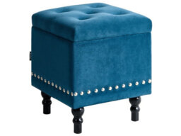 Beliani Square Velvet Ottoman Deep Blue Tufted Top Nailhead Trim With Hidden Storage - thumbnail 3