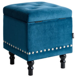 Beliani Square Velvet Ottoman Deep Blue Tufted Top Nailhead Trim With Hidden Storage - thumbnail 7
