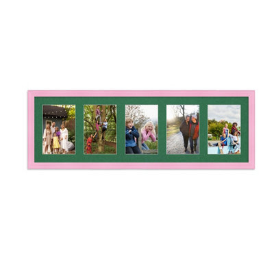 AK Frames 26X8 Pastel Pink Classic Multi Photo Frame With Emerald Mount - Holds 5 Apertures (5X) 6X4 Photos - image 1