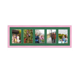 AK Frames 26X8 Pastel Pink Classic Multi Photo Frame With Emerald Mount - Holds 5 Apertures (5X) 6X4 Photos
