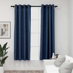 Berkfield Linen-Look Blackout Curtains With Grommets 2 Pcs Blue 140X175Cm