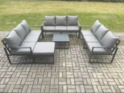 Fimous Aluminium 10 Seater Outdoor Garden Furniture Set Patio Lounge Sofa With Coffee Table Big Footstool Conservatory Set - thumbnail 2