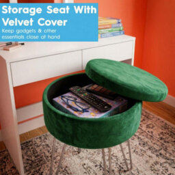 Harbour Housewares Wooden Dressing Table Set With Led Lights & Green Stool - White - thumbnail 9
