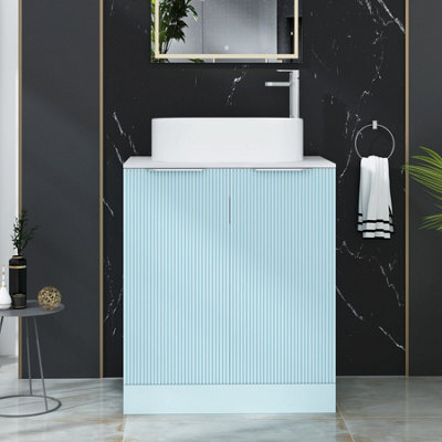 Royal Bathrooms Evora 700mm Powder Blue Fluted Floor Standing Countertop Vanity Unit 2 Door With Peak Basin - image 1