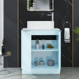 Royal Bathrooms Evora 700mm Powder Blue Fluted Floor Standing Countertop Vanity Unit 2 Door With Peak Basin - thumbnail 3