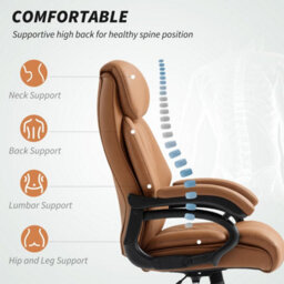 Light Brown Office Chair With Spring Padding, Pu Leather Computer Desk Chair - thumbnail 3