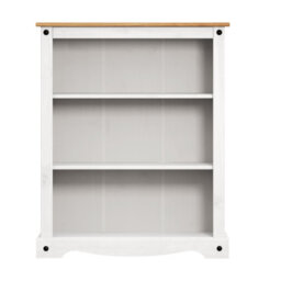 Mercers Furniture Corona White Small Low 3 Shelf Bookcase Solid Wood Pine Wooden Open Display Shelving With Mexican Styling - thumbnail 3