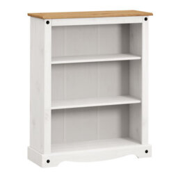 Mercers Furniture Corona White Small Low 3 Shelf Bookcase Solid Wood Pine Wooden Open Display Shelving With Mexican Styling - thumbnail 2