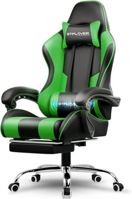 Gtplayer Gaming Chair With Footrest, Massage Computer Chairs For Adults, Ergonomic High Back Height Adjustable Pc Chair, Green - image 1