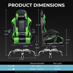 Gtplayer Gaming Chair With Footrest, Massage Computer Chairs For Adults, Ergonomic High Back Height Adjustable Pc Chair, Green - thumbnail 3