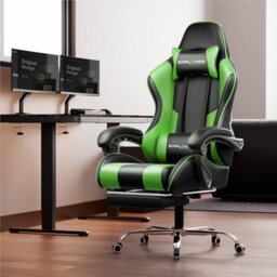 Gtplayer Gaming Chair With Footrest, Massage Computer Chairs For Adults, Ergonomic High Back Height Adjustable Pc Chair, Green - thumbnail 2