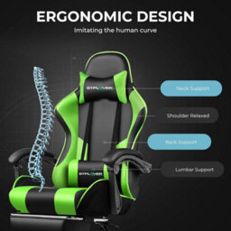 Gtplayer Gaming Chair With Footrest, Massage Computer Chairs For Adults, Ergonomic High Back Height Adjustable Pc Chair, Green - thumbnail 5