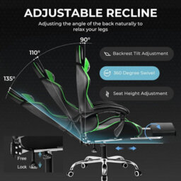 Gtplayer Gaming Chair With Footrest, Massage Computer Chairs For Adults, Ergonomic High Back Height Adjustable Pc Chair, Green - thumbnail 4
