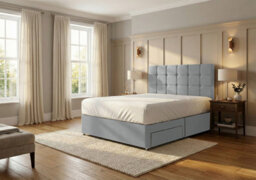 Adore Designs Ashford Plush Velvet Divan Bed, Headboard & Mattress - 5Ft Kingsize - Silver - 2 Drawers Same Side - thumbnail 1
