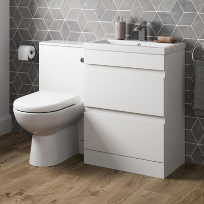 Affine 600mm Bathroom Drawer Vanity Unit Basin Toilet Soft Close Seat Wc Gloss White - image 1