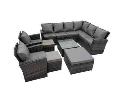 Fimous Rattan Garden Outdoor Furniture Set 11 Seater Garden Sofa Coffee Table Set With 2 Chairs 3 Footstools Dark Grey Mixed - image 1