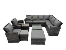 Fimous Rattan Garden Outdoor Furniture Set 11 Seater Garden Sofa Coffee Table Set With 2 Chairs 3 Footstools Dark Grey Mixed - thumbnail 2