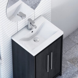 Royal Bathrooms Livora 500mm Black Woodgrain Cloakroom Floor Standing Vanity Unit 2 Door With Mid-Edge Basin - thumbnail 5