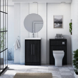 Royal Bathrooms Livora 500mm Black Woodgrain Cloakroom Floor Standing Vanity Unit 2 Door With Mid-Edge Basin - thumbnail 3