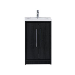 Royal Bathrooms Livora 500mm Black Woodgrain Cloakroom Floor Standing Vanity Unit 2 Door With Mid-Edge Basin - thumbnail 6