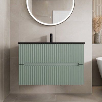 Affine 800mm Bathroom Cloakroom Vanity Unit Basin Wall Hung Furniture Soft Close Green - image 1