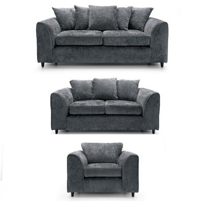 Furnishings For Less UK Monaco Chenille Fabric 3 Piece Sofa Set - 3 2 1  Grey - image 1