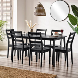 Furniturebox Uk Lynton Large Black Wooden Dining Table & 6 Black Dining Chairs - thumbnail 1