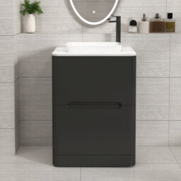 Royal Bathrooms Venice 600mm Matt Nocturne Black Freestanding Bathroom Countertop Vanity Unit 2 Drawer With Qubix Basin - thumbnail 1