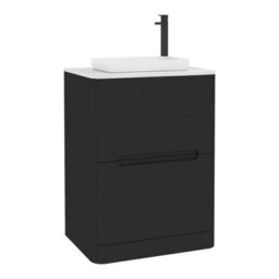 Royal Bathrooms Venice 600mm Matt Nocturne Black Freestanding Bathroom Countertop Vanity Unit 2 Drawer With Qubix Basin - thumbnail 7