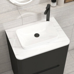Royal Bathrooms Venice 600mm Matt Nocturne Black Freestanding Bathroom Countertop Vanity Unit 2 Drawer With Qubix Basin - thumbnail 6