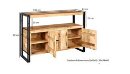 Kingwood Industrial Metal And Wood Sideboard With 3 Doors And Shelf - thumbnail 6