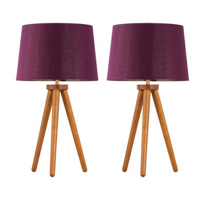 First Choice Lighting Set Of 2 Dark Oak Table Lamp Or Bedside Lights With Burgundy Shades - image 1