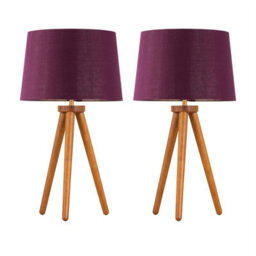 First Choice Lighting Set Of 2 Dark Oak Table Lamp Or Bedside Lights With Burgundy Shades