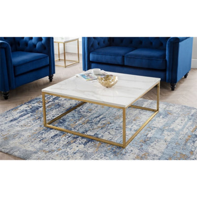 Ashfield White Marble Top Square Coffee Table With Gold Framing - image 1