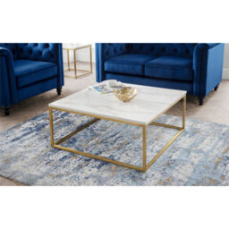 Ashfield White Marble Top Square Coffee Table With Gold Framing