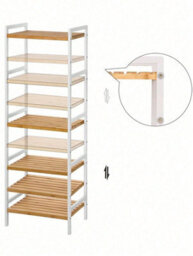 LEDREM Songmics 5-Tier Bamboo Storage Rack For Bathroom, Kitchen, Bedroom, 45 X 31.5 X 142 Cm, Natural - thumbnail 9