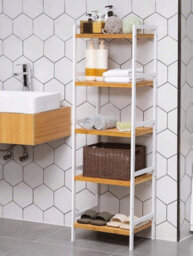 LEDREM Songmics 5-Tier Bamboo Storage Rack For Bathroom, Kitchen, Bedroom, 45 X 31.5 X 142 Cm, Natural - thumbnail 6