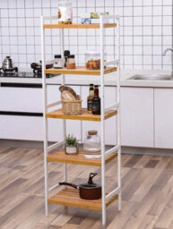 LEDREM Songmics 5-Tier Bamboo Storage Rack For Bathroom, Kitchen, Bedroom, 45 X 31.5 X 142 Cm, Natural - thumbnail 5