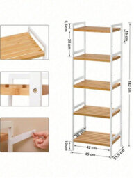LEDREM Songmics 5-Tier Bamboo Storage Rack For Bathroom, Kitchen, Bedroom, 45 X 31.5 X 142 Cm, Natural - thumbnail 7
