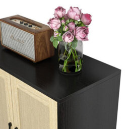 2 Doors Black  Buffet Storage Cabinet With Rattan Decorating 2 Door Sideboard Wood Side Cabinet - thumbnail 5