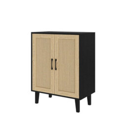 2 Doors Black  Buffet Storage Cabinet With Rattan Decorating 2 Door Sideboard Wood Side Cabinet - thumbnail 1