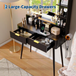 London Boutique 80 Cm Dressing Table, Led Mirror With 3 Light Modes, 2 Drawers, Usb Power Outlet, Makeup Vanity Desk, Black - thumbnail 5