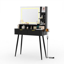 London Boutique 80 Cm Dressing Table, Led Mirror With 3 Light Modes, 2 Drawers, Usb Power Outlet, Makeup Vanity Desk, Black - thumbnail 8